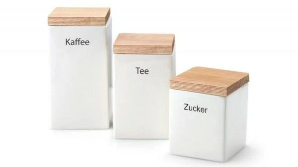 Continenta Vorratsdose Quadratisch Aus Keramik Mit Holzdeckel 10 Cm/ 10 Cm/ 20,5 Cm, 4 Continenta Vorratsdose Quadratisch Aus Keramik Mit Holzdeckel 10 Cm/ 10 Cm/ 20,5 Cm, – Bild 2